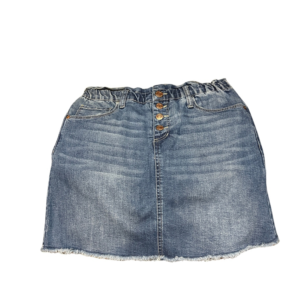 Hippie Girl Size 12 Denim Mini Skirt Elastic Waist Raw Hem - Picture 3 of 6